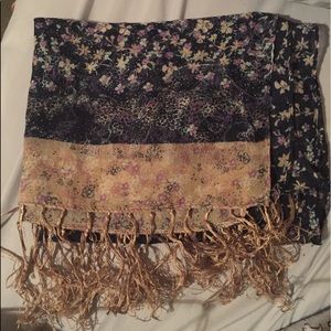 Navy and Tan Floral Scarf